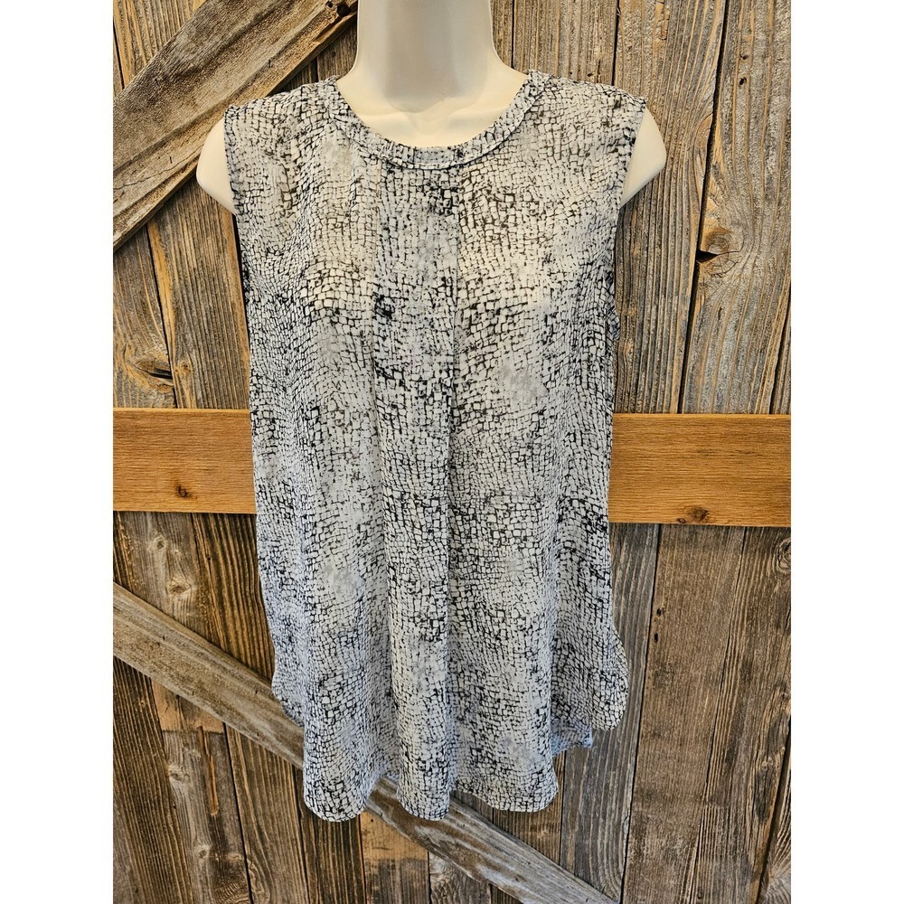 Vince Camuto semi Sheer snake skin sleevless summer blouse career casual M ^
